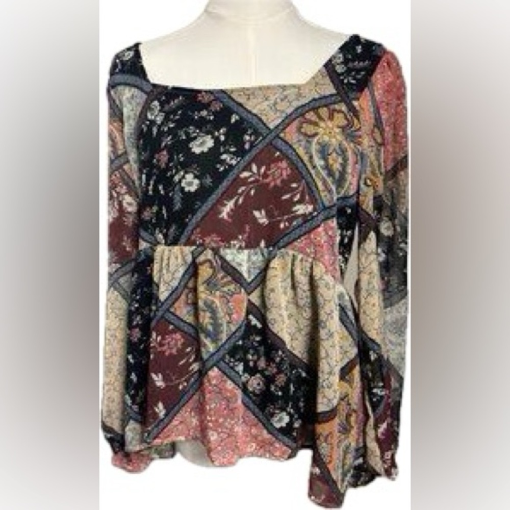 American Eagle Patchwork Boho Peplum With Tie Bac… - image 3
